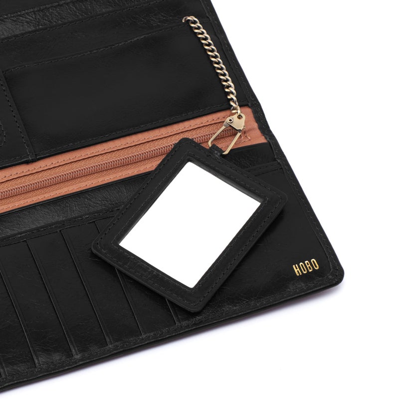 HOBO Rachel Leather Trifold Continental Wallet has a Vintage-Inspired Aesthetic, Frame Closure, Money Slot, Card Organizer, Slip Pocket, and Small Mirror, Black - Image 3